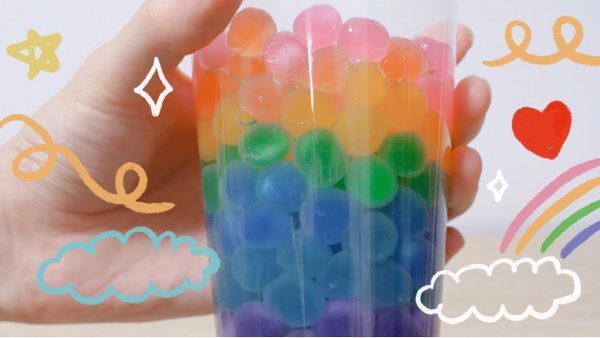 Boba Tapioca Pearls Bubble Tea Soft Chewy Boba with Brown Sugar Milk Tea Coffee Shaved Ice - 2.5 cms size - Colourful Rainbow