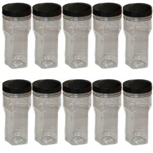 10 pcs of Funnel Shaped Beverage Plastic Bottle New 300 ML with Caps for fresh juice, chilled beverages, iced tea, dairy, water, and marinades